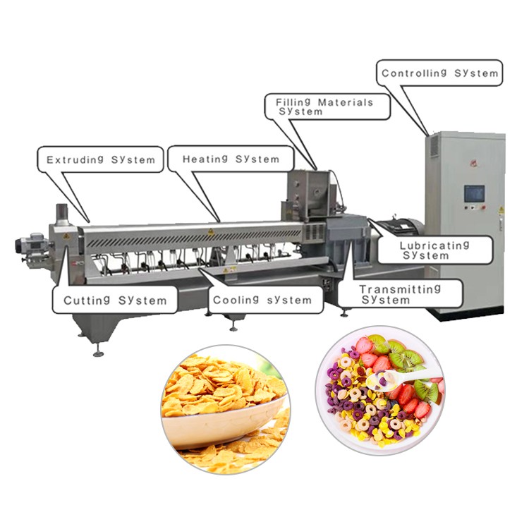 Flow Chart For High Quality automatic puffing breakfast cereal manufacturer making machine corn flakes extruder making breakfast cereal machine
